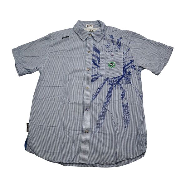 Akademiks Shirt Youth L Boys Blue Striped Button Up Short Sleeve Tee - Picture 1 of 16